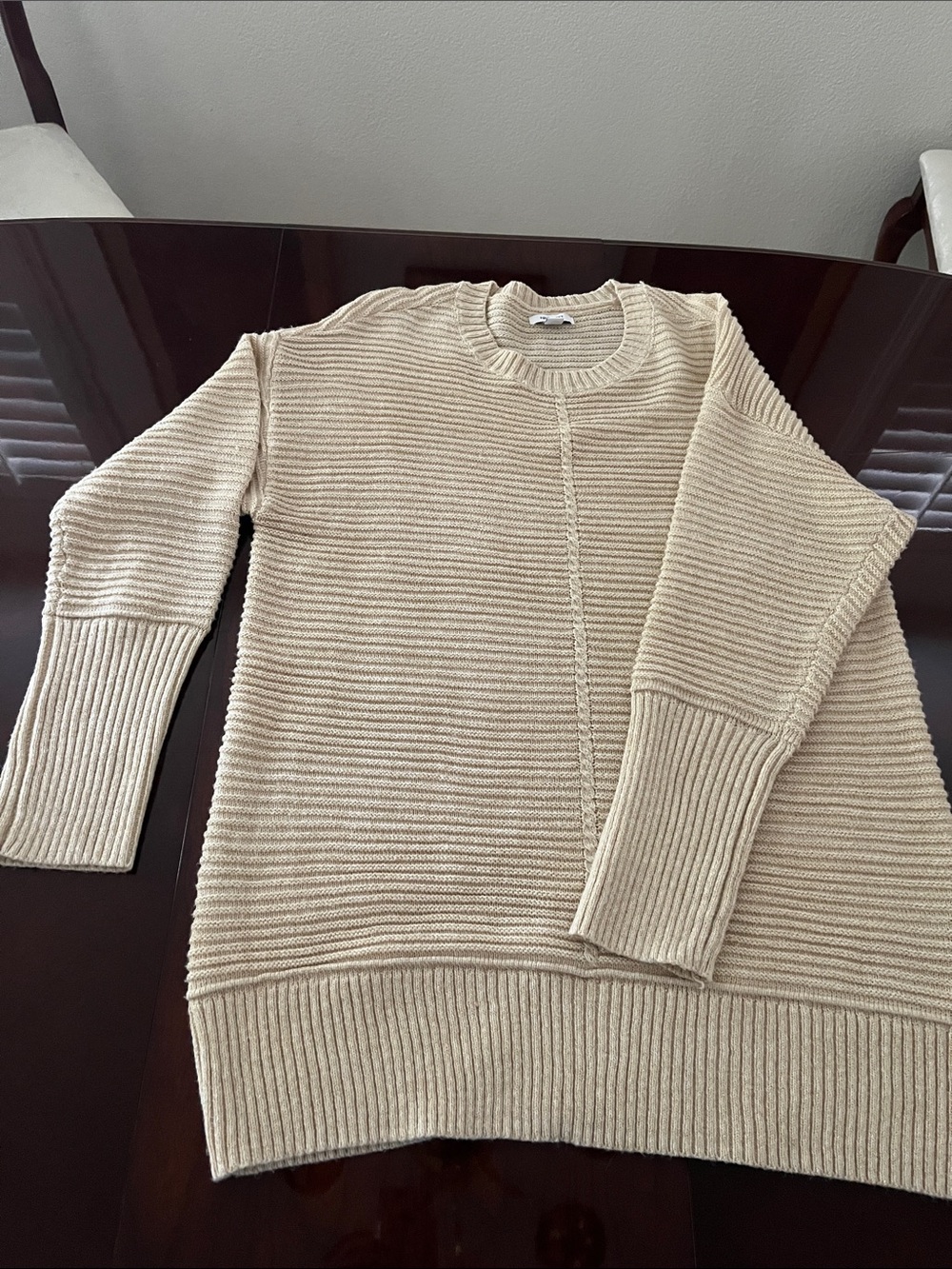 Nine West Cream Ribbed Crewneck Sweater